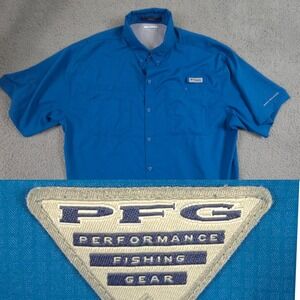 Columbia Tamiami‎ PFG Shirt Mens XL Blue Short Sleeve Vented Hiking Fishing